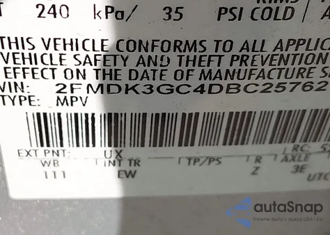 2013 Ford Edge Se from USA, damaged, VIN 2FMDK3GC4DBC25762